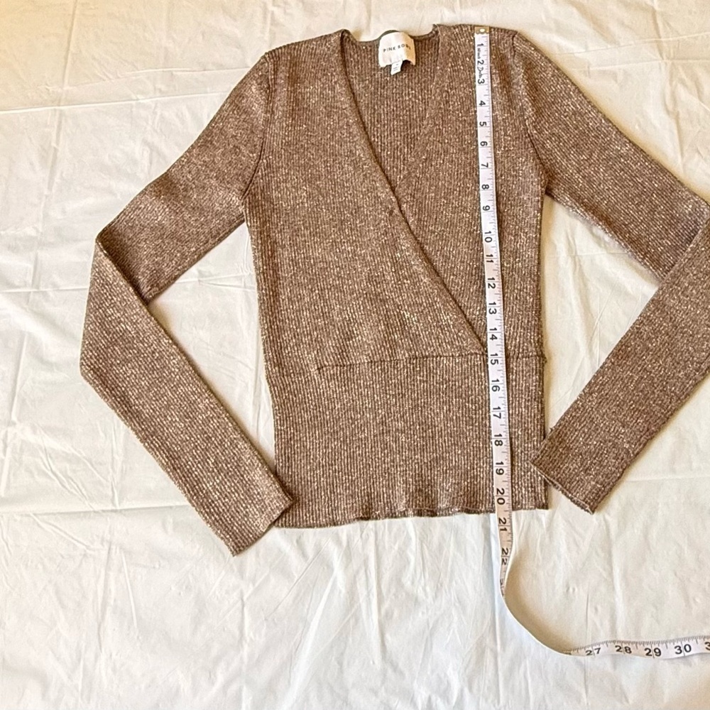 Pink Rose Brown Ribbed Wrap Blouse - Picture 4 of 6